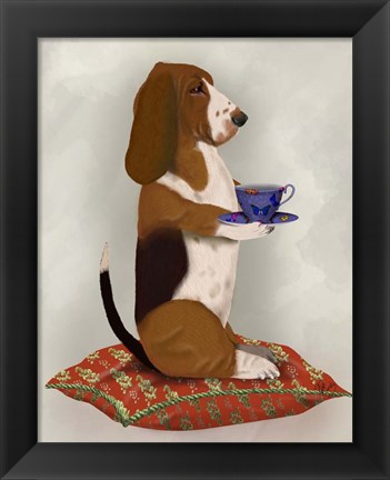 Framed Basset Hound Taking Tea Print