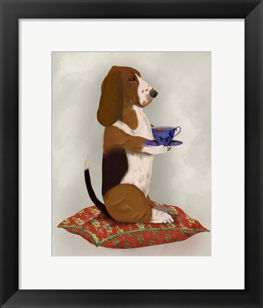 Framed Basset Hound Taking Tea Print