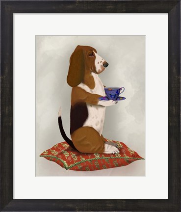 Framed Basset Hound Taking Tea Print