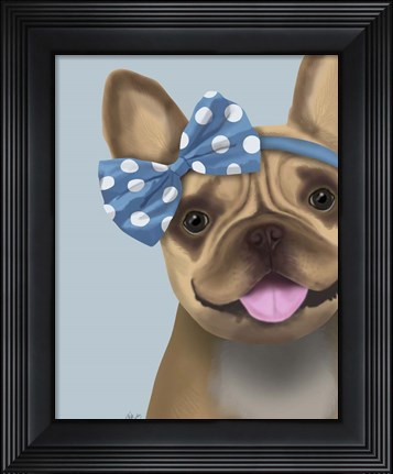 Framed French Bulldog and Blue Bow Print