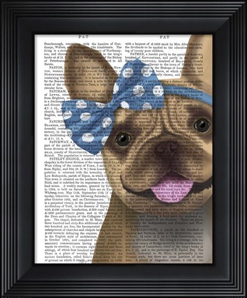 Framed French Bulldog and Blue Bow Print
