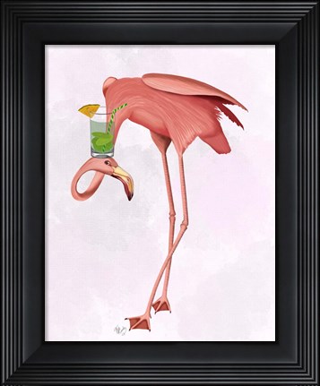 Framed Flamingo and Cocktail 1 Print