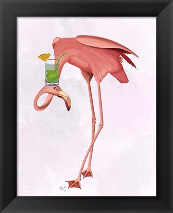 Framed Flamingo and Cocktail 1 Print