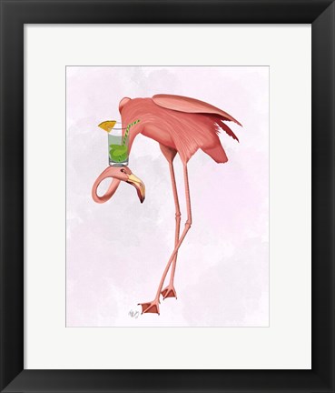 Framed Flamingo and Cocktail 1 Print