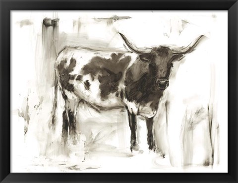 Framed Longhorn Study I Print