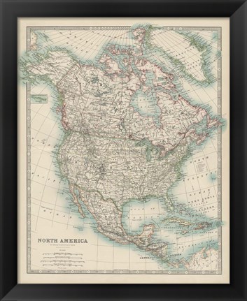 Framed Map of North America Print