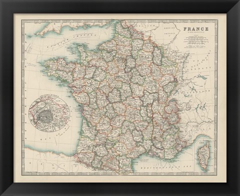 Framed Map of France Print