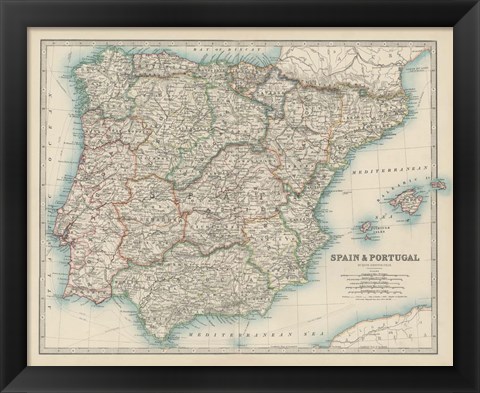 Framed Map of Spain &amp; Portugal Print