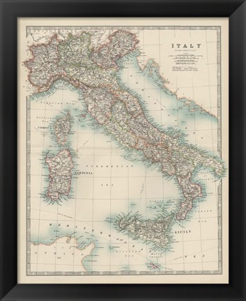 Framed Map of Italy Print