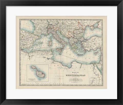 Framed Map of the Mediterranean Print