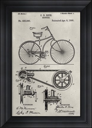 Framed Patent--Bicycle Print