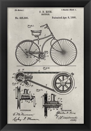 Framed Patent--Bicycle Print