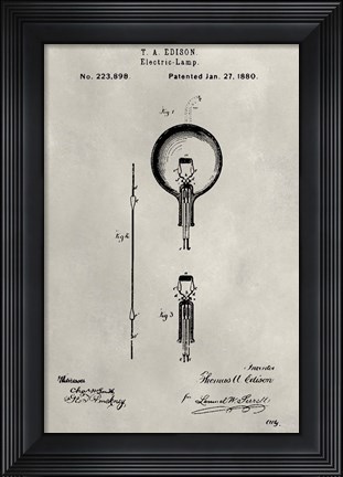 Framed Patent--Light Bulb Print
