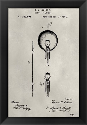 Framed Patent--Light Bulb Print