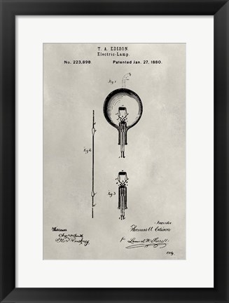 Framed Patent--Light Bulb Print