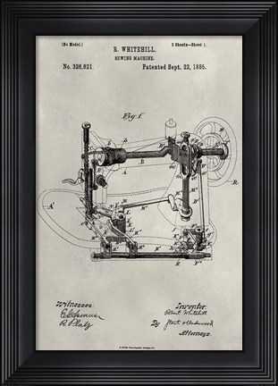 Framed Patent--Sewing Machine Print