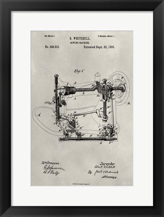 Framed Patent--Sewing Machine Print