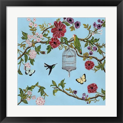 Framed Bird Song Chinoiserie I Print