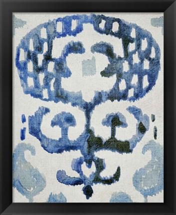 Framed Sapphire Ikat I Print