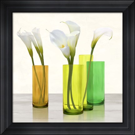 Framed Callas in crystal vases I (detail) Print