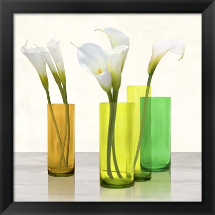 Framed Callas in crystal vases I (detail) Print