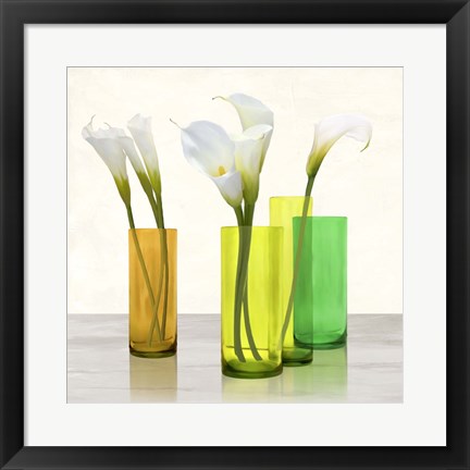 Framed Callas in crystal vases I (detail) Print