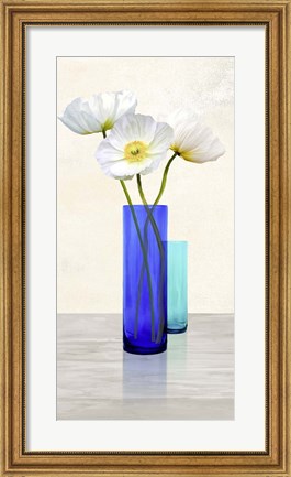 Framed Poppies in crystal vases (Aqua II) Print