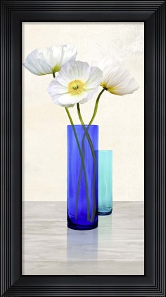 Framed Poppies in crystal vases (Aqua II) Print