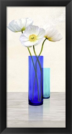 Framed Poppies in crystal vases (Aqua II) Print