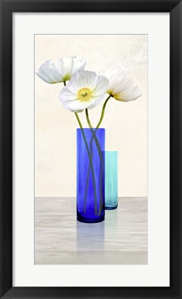 Framed Poppies in crystal vases (Aqua II) Print