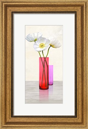 Framed Poppies in crystal vases (Purple II) Print