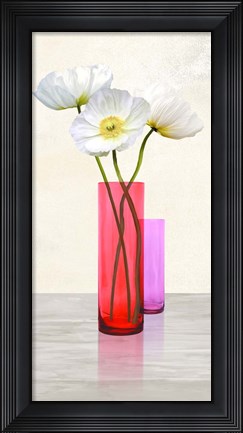 Framed Poppies in crystal vases (Purple II) Print