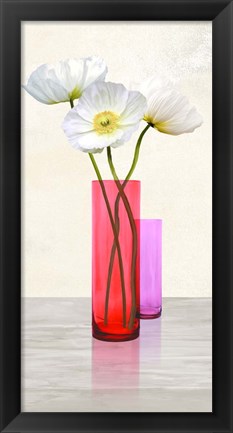 Framed Poppies in crystal vases (Purple II) Print