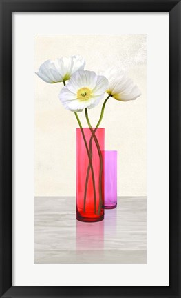 Framed Poppies in crystal vases (Purple II) Print