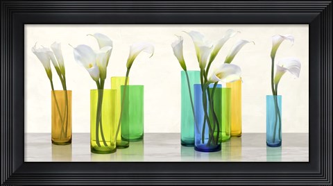 Framed Callas in crystal vases Print