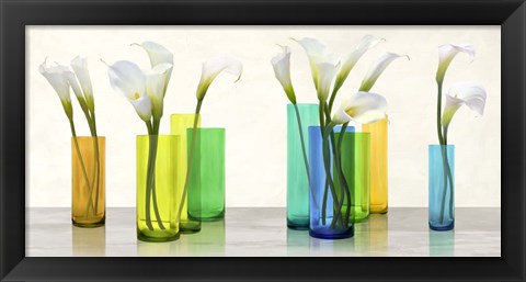 Framed Callas in crystal vases Print