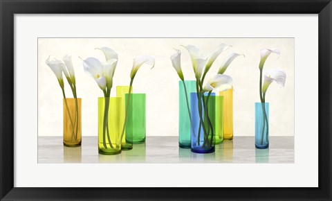 Framed Callas in crystal vases Print