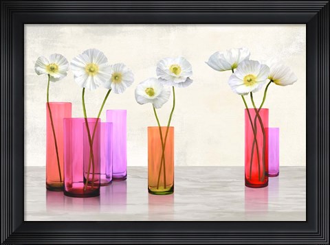 Framed Poppies in crystal vases (Purple palette) Print