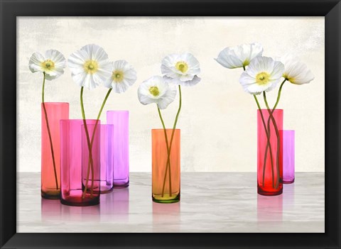 Framed Poppies in crystal vases (Purple palette) Print