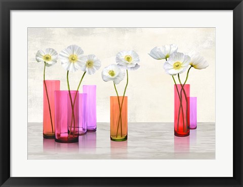 Framed Poppies in crystal vases (Purple palette) Print