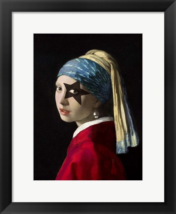 Framed Girl with Skull Hearring Print