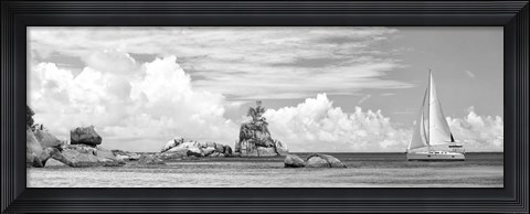 Framed Sailboat at La Digue, Seychelles (BW) Print