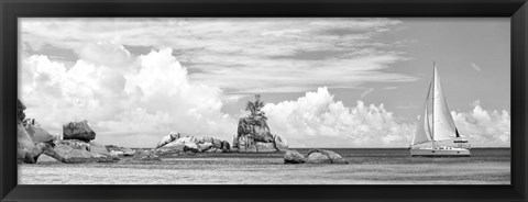 Framed Sailboat at La Digue, Seychelles (BW) Print