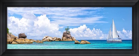 Framed Sailboat at La Digue, Seychelles Print
