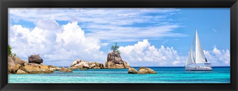 Framed Sailboat at La Digue, Seychelles Print