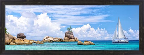 Framed Sailboat at La Digue, Seychelles Print