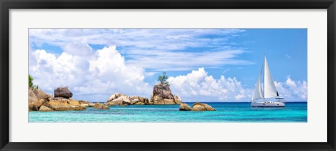 Framed Sailboat at La Digue, Seychelles Print