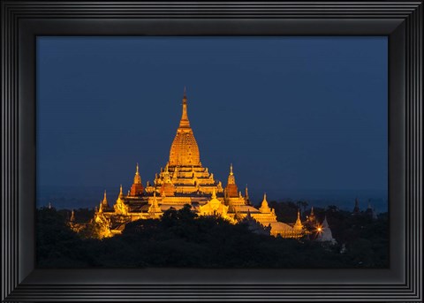 Framed Myanmar, Bagan A Giant Stupa Is Lit At Night On The Plains Of Bagan Print