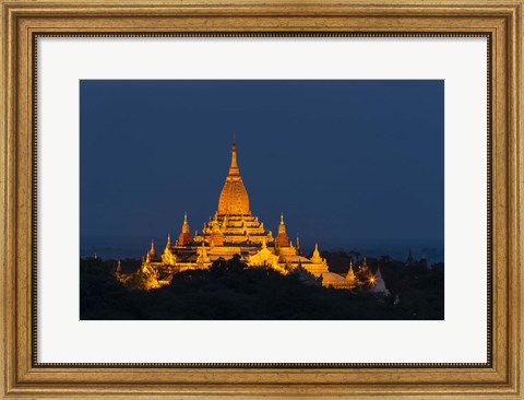 Framed Myanmar, Bagan A Giant Stupa Is Lit At Night On The Plains Of Bagan Print