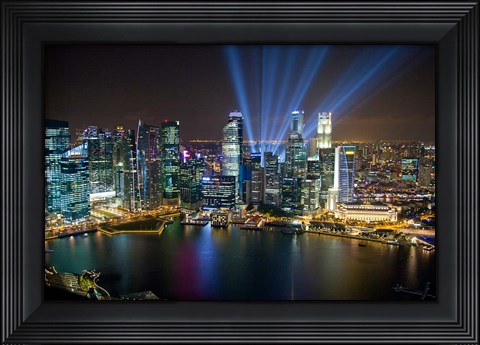 Framed Singapore Downtown Overview At Night Print